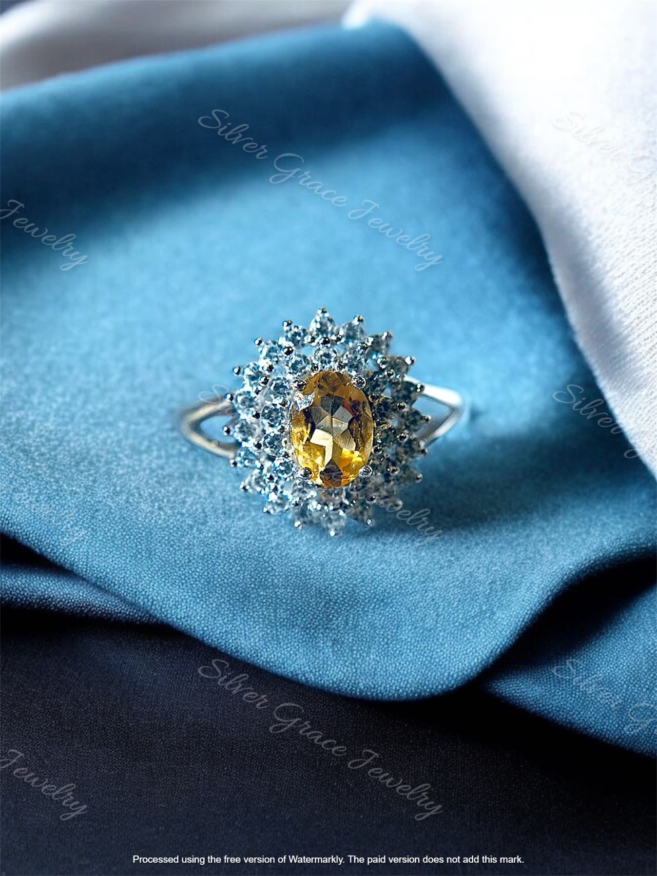The Sunlight Ring - Elegant Oval Cut Genuine Citrine Crystal Ring – 925 Silver Jewelry Valentines day Gift