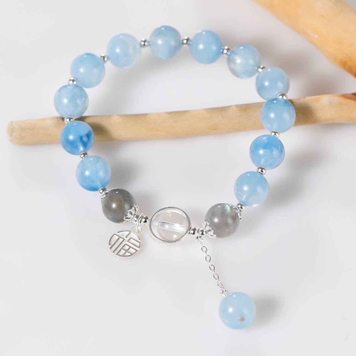 Authentic Aquamarine and Labradorite Bracelet of Courage - Dream And Brush Crystals