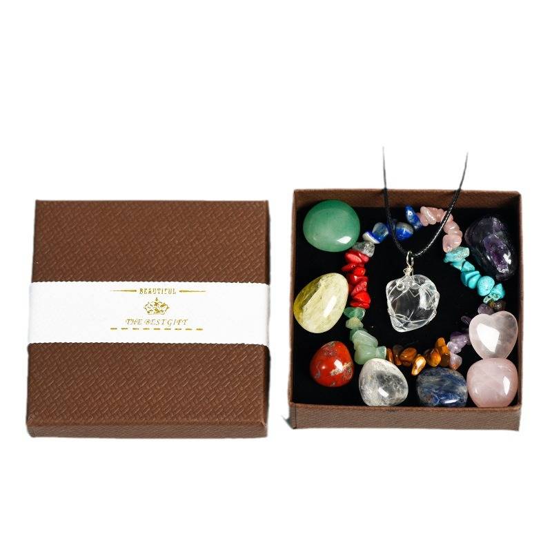Seven Chakra Crystal Healing Set with Bracelet, Necklace, and Box of 7 Polished Crystals - Dream And Brush Crystals