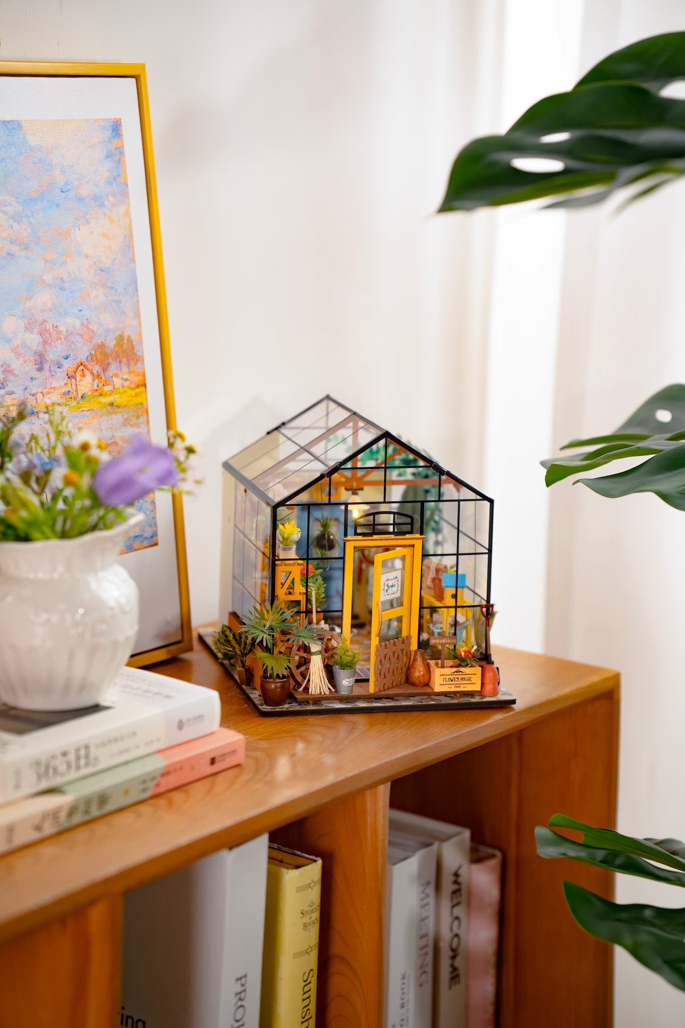 Rolife Cathy's Flower House DIY Miniature Dollhouse Kit | LED Lighted Greenhouse Model