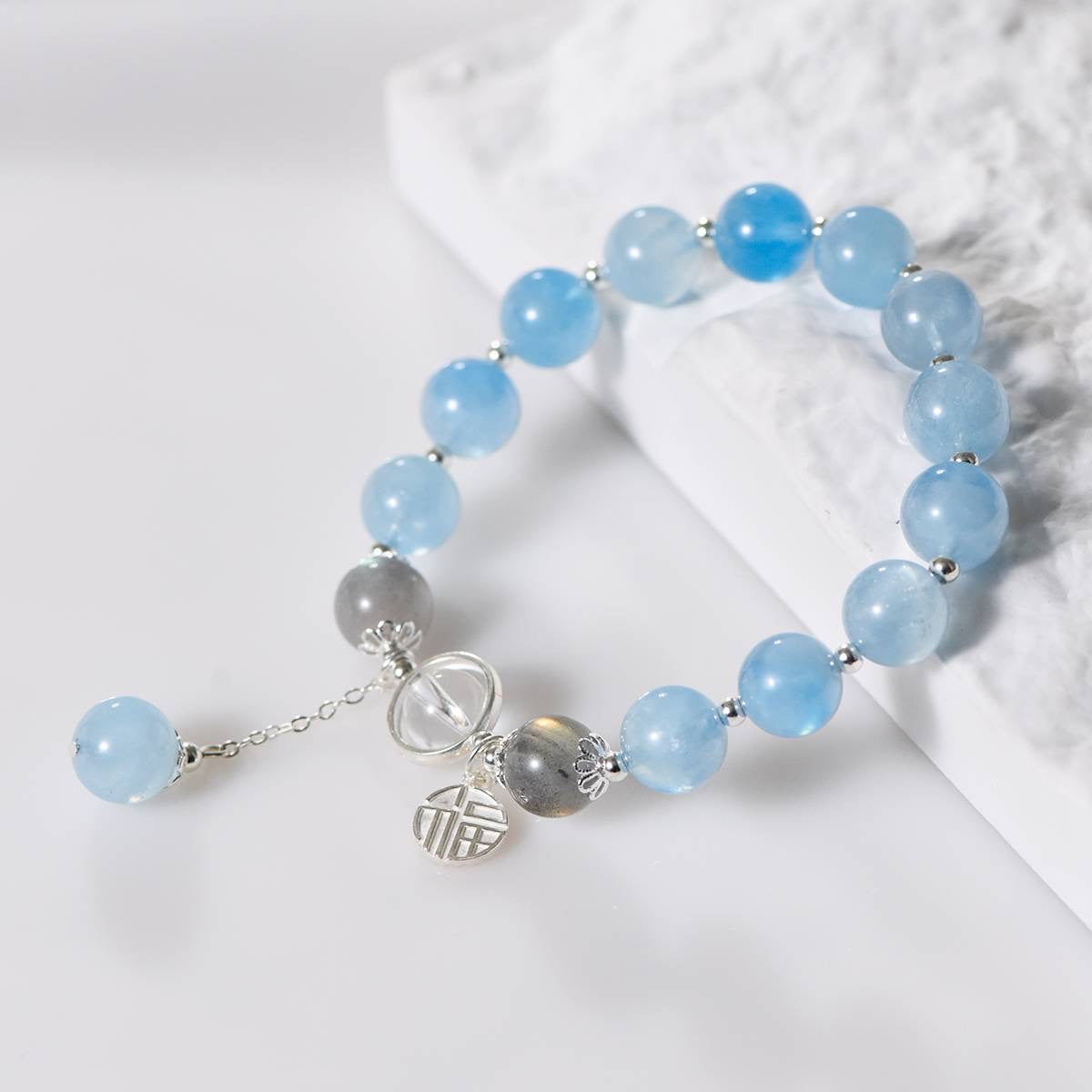 Authentic Aquamarine and Labradorite Bracelet of Courage - Dream And Brush Crystals