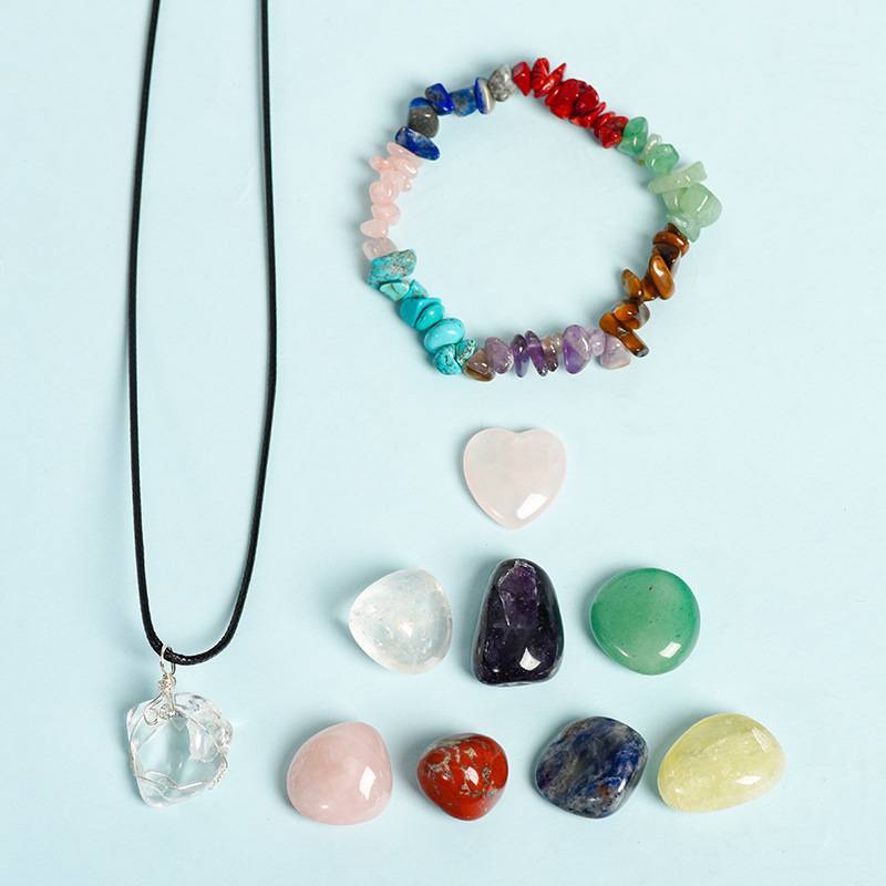 Seven Chakra Crystal Healing Set with Bracelet, Necklace, and Box of 7 Polished Crystals - Dream And Brush Crystals