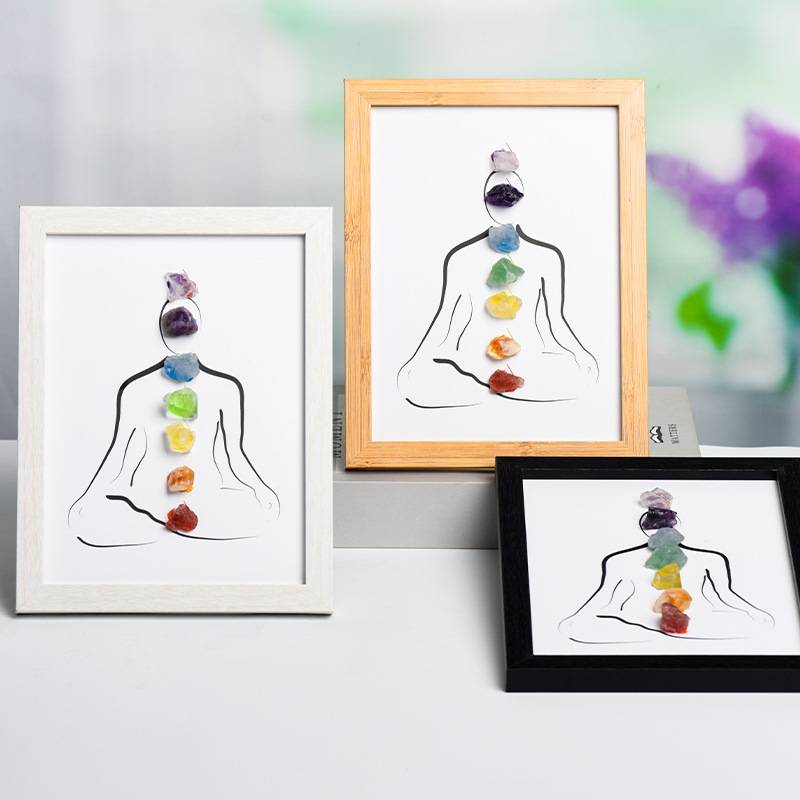 7 Chakras Crystal Raw Stone Wall Art with Frame - Dream And Brush Crystals
