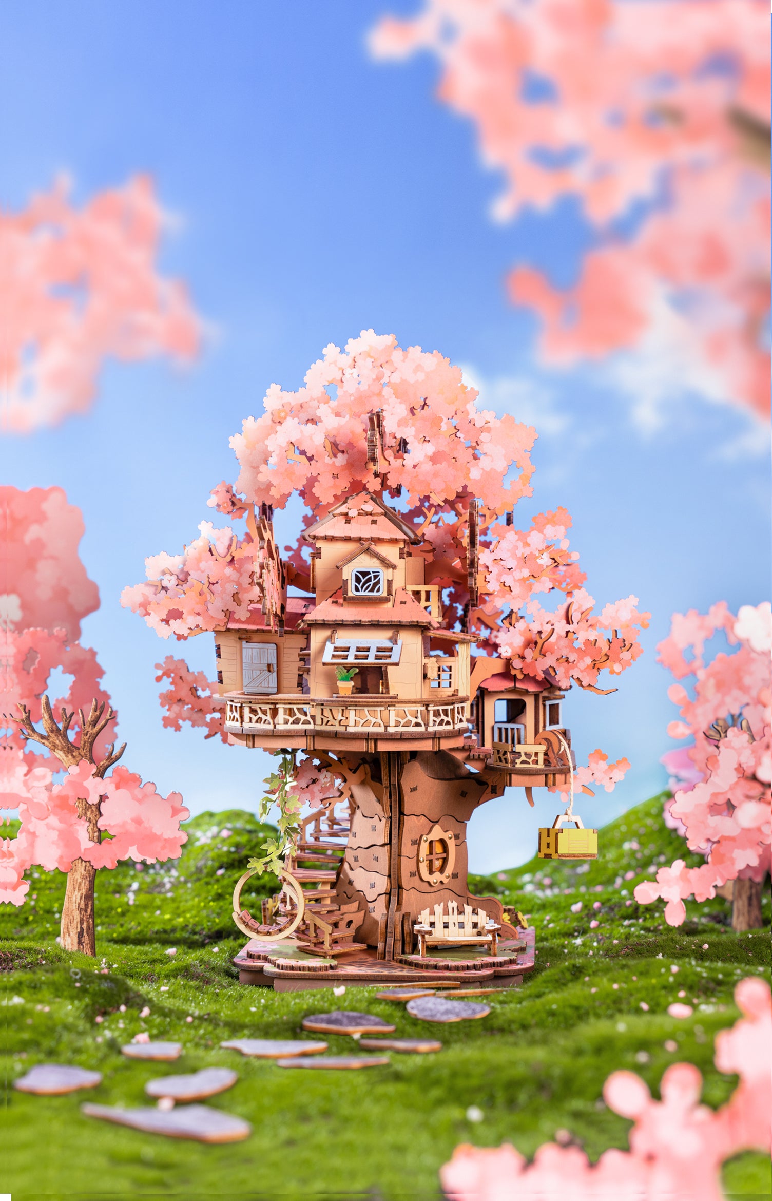 Rolife Sakura Tree House DIY 3D Wooden Puzzle – Miniature Cherry Blossom Model Kit