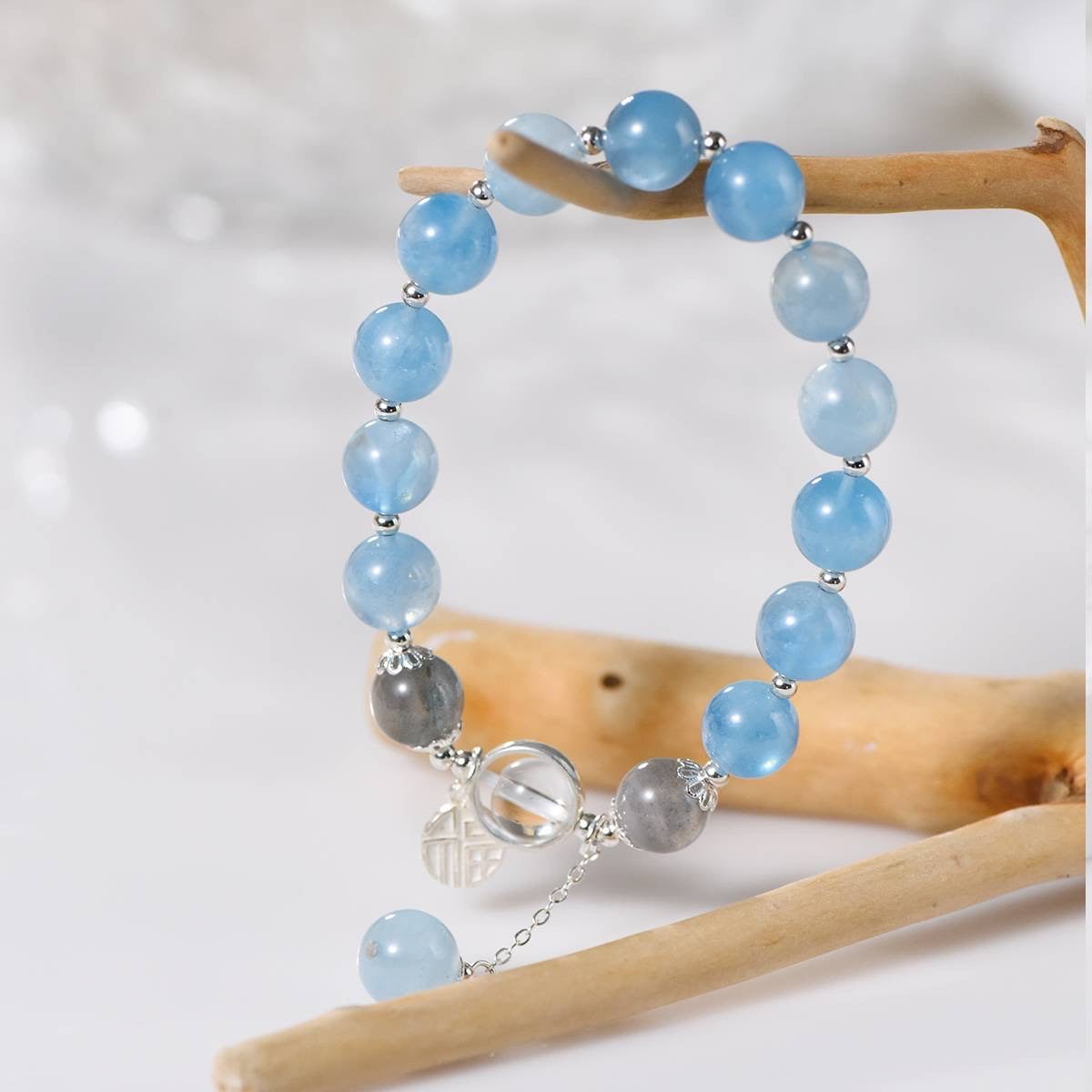Authentic Aquamarine and Labradorite Bracelet of Courage - Dream And Brush Crystals