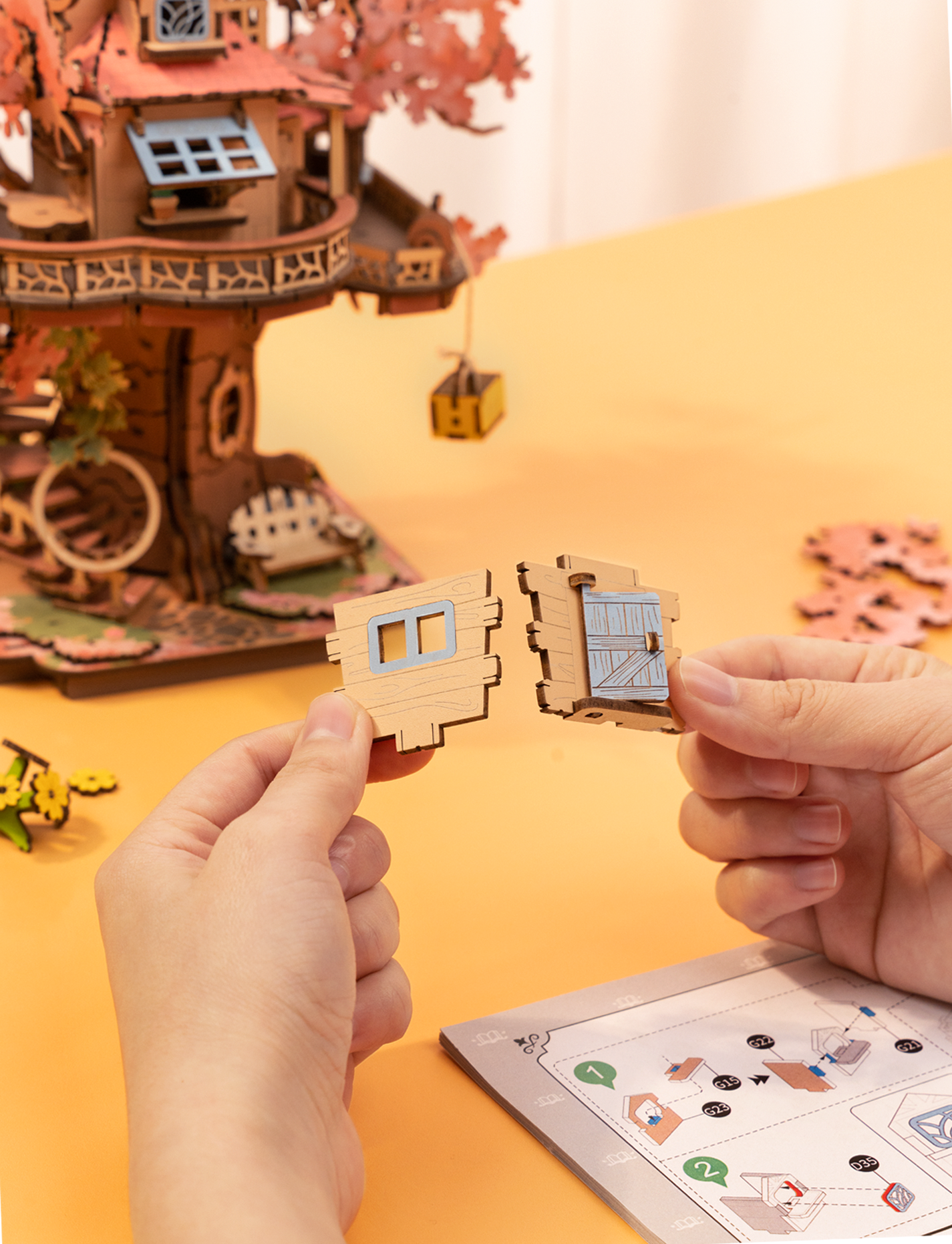 Rolife Sakura Tree House DIY 3D Wooden Puzzle – Miniature Cherry Blossom Model Kit