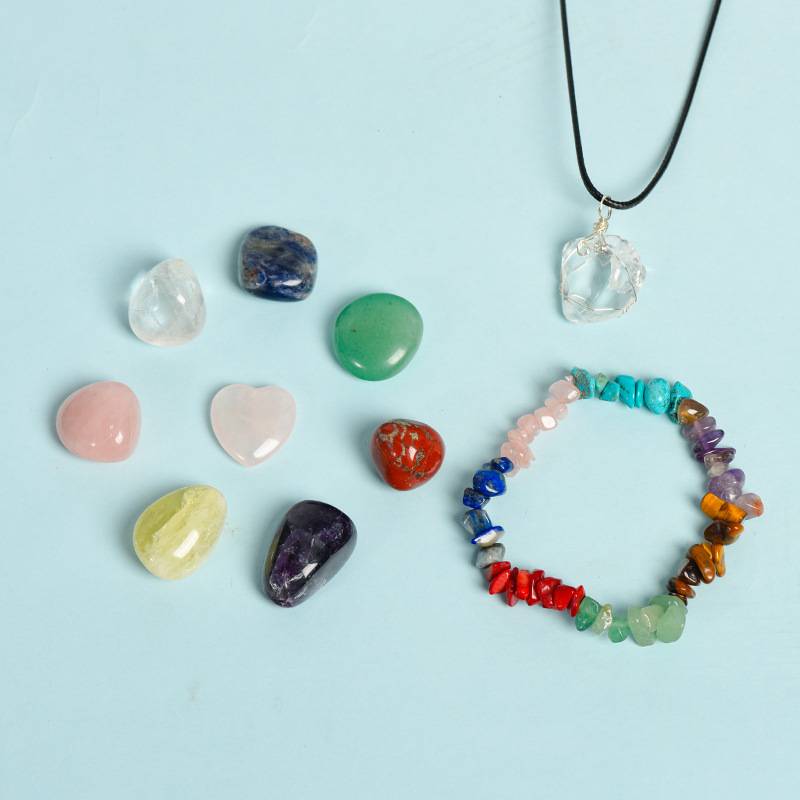 Seven Chakra Crystal Healing Set with Bracelet, Necklace, and Box of 7 Polished Crystals - Dream And Brush Crystals