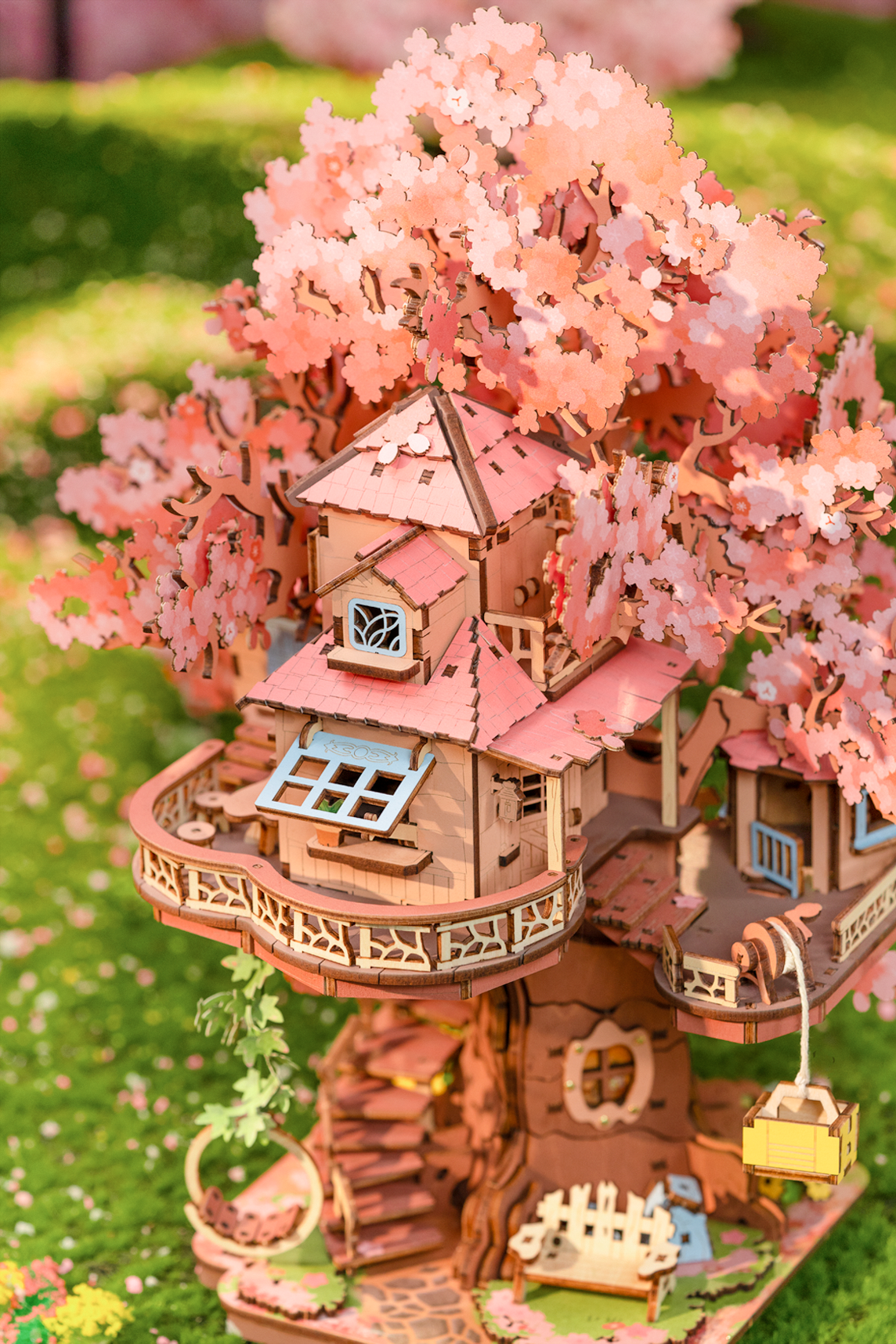 Rolife Sakura Tree House DIY 3D Wooden Puzzle – Miniature Cherry Blossom Model Kit