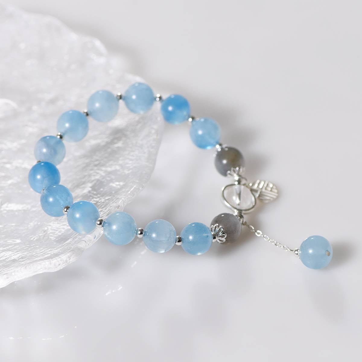 Authentic Aquamarine and Labradorite Bracelet of Courage - Dream And Brush Crystals