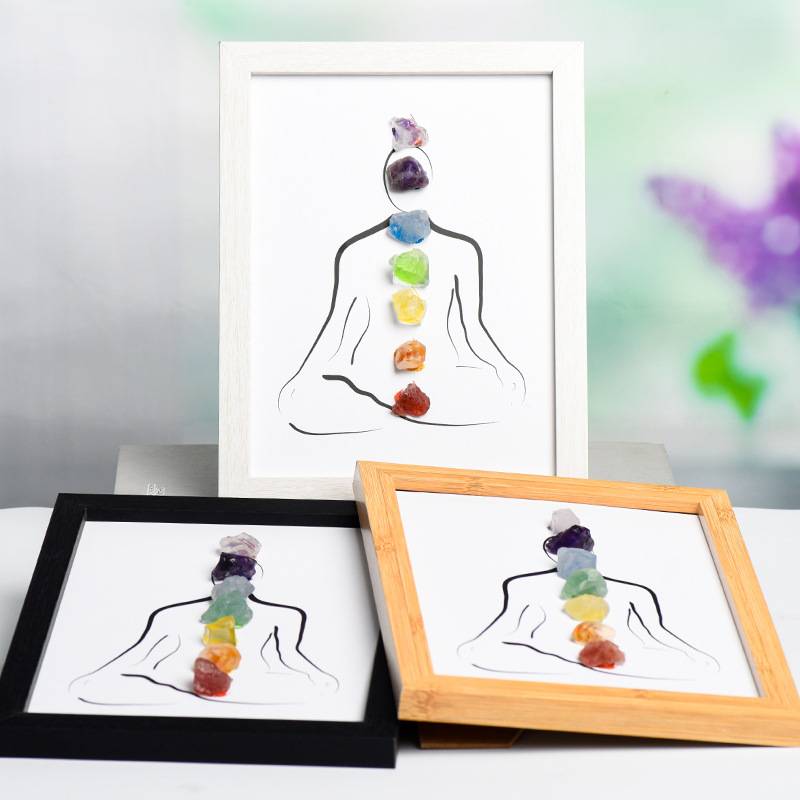 7 Chakras Crystal Raw Stone Wall Art with Frame - Dream And Brush Crystals