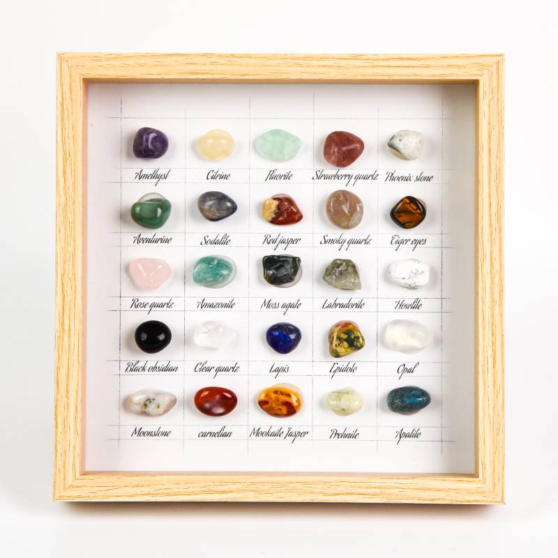 Polished Crystal Specimen Wall Art with Frame - 25 Crystal Types (Free Shipping) - Dream And Brush Crystals