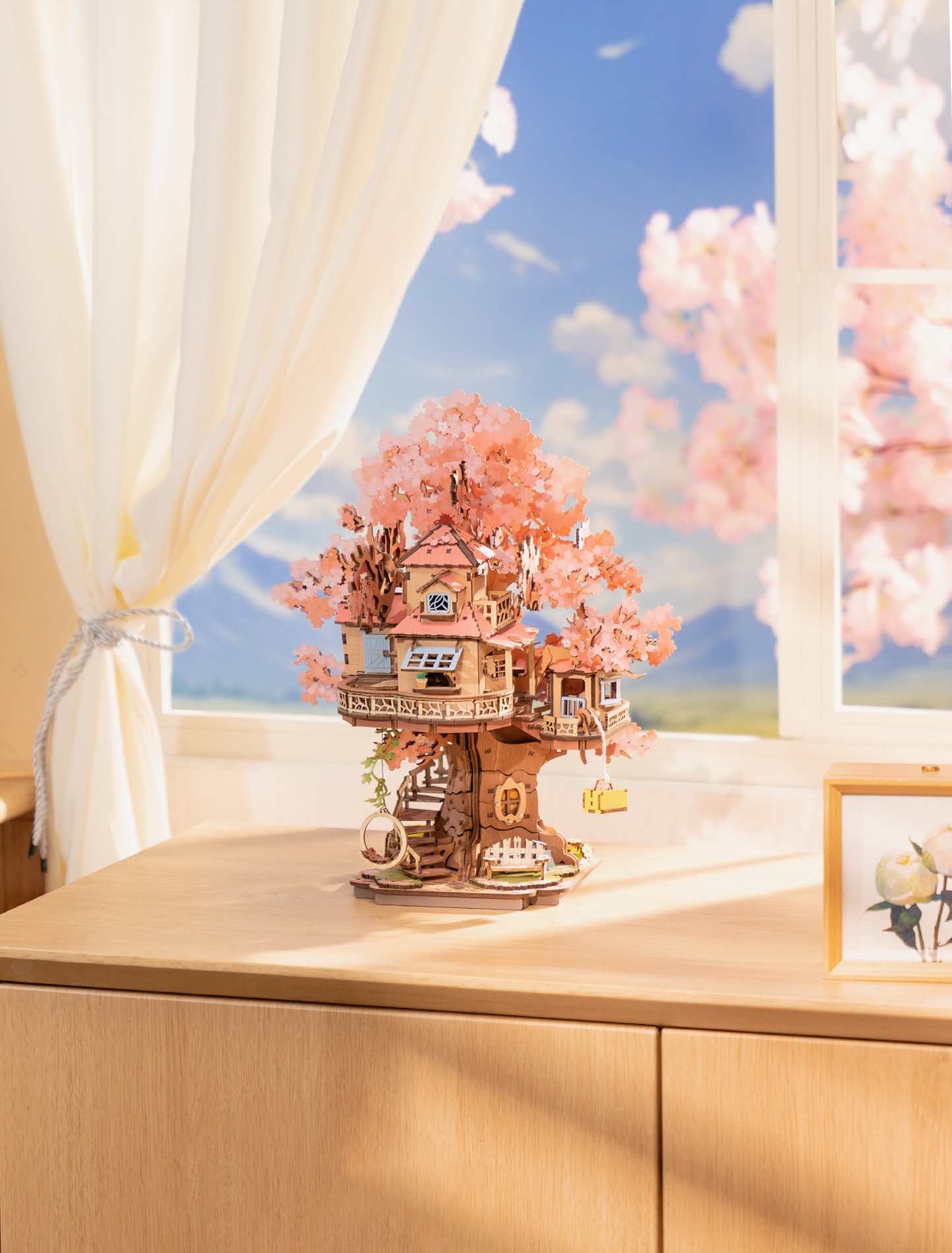 Rolife Sakura Tree House DIY 3D Wooden Puzzle – Miniature Cherry Blossom Model Kit