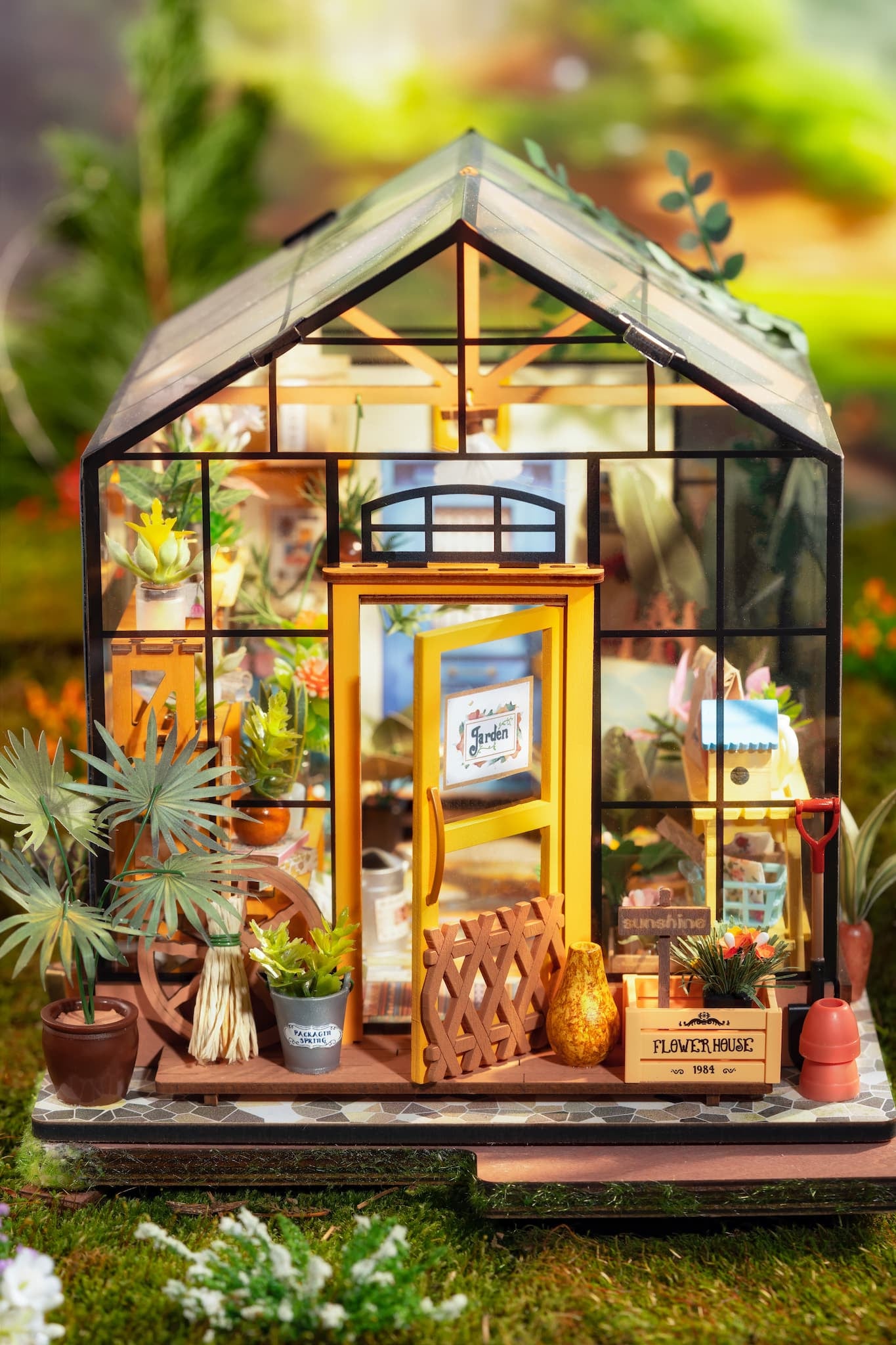Rolife Cathy's Flower House DIY Miniature Dollhouse Kit | LED Lighted Greenhouse Model