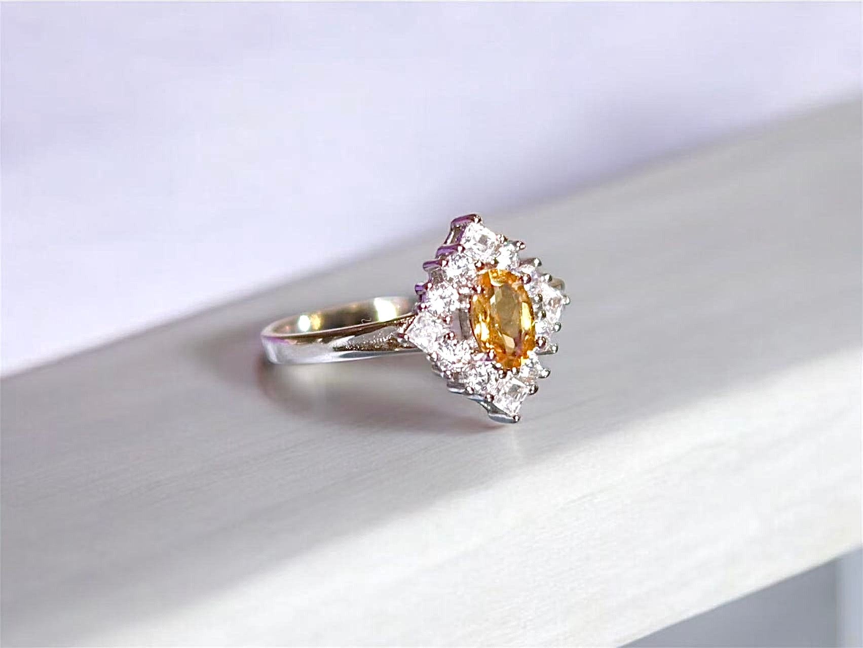 The Cube Ring - Genuine Citrine Oval Cut Ring s925 silver | Valentines Gift Ring