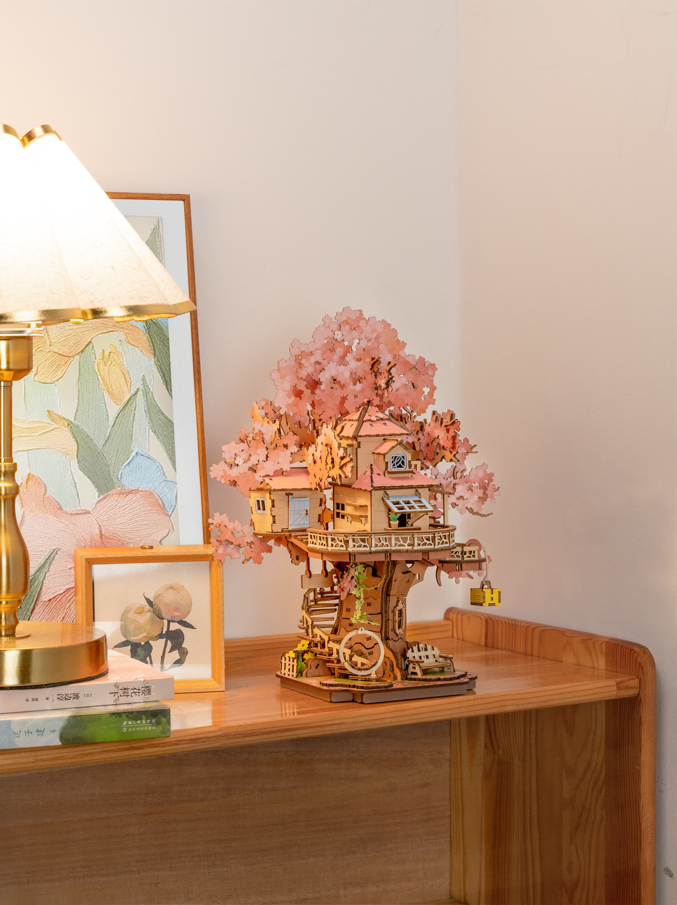 Rolife Sakura Tree House DIY 3D Wooden Puzzle – Miniature Cherry Blossom Model Kit