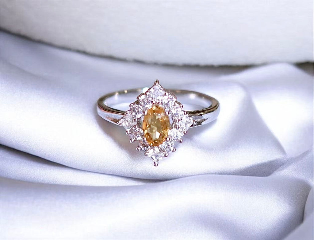The Cube Ring - Genuine Citrine Oval Cut Ring s925 silver | Valentines Gift Ring