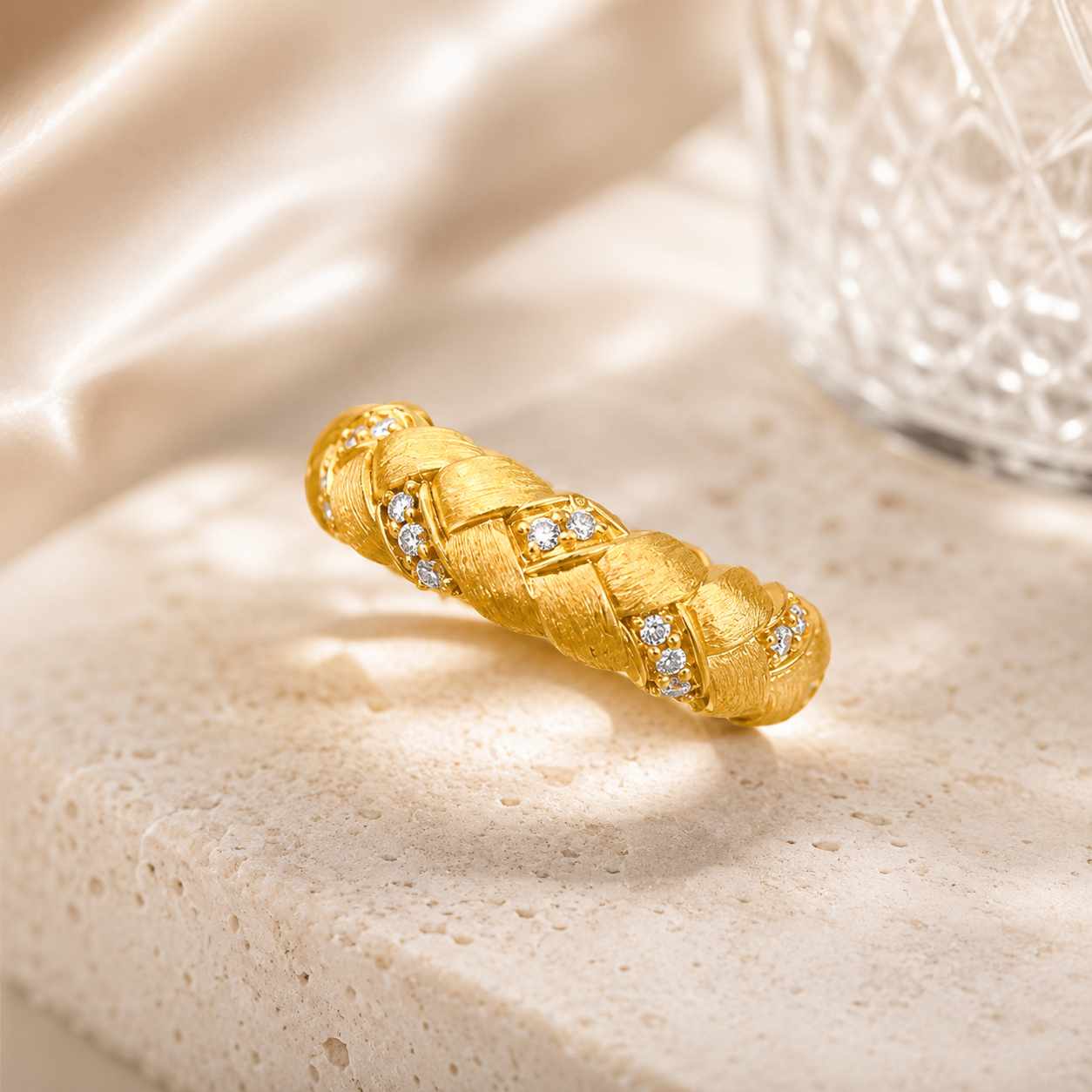 Luna Woven Diamond Ring | 925 Sterling Silver with 18K Gold Plating