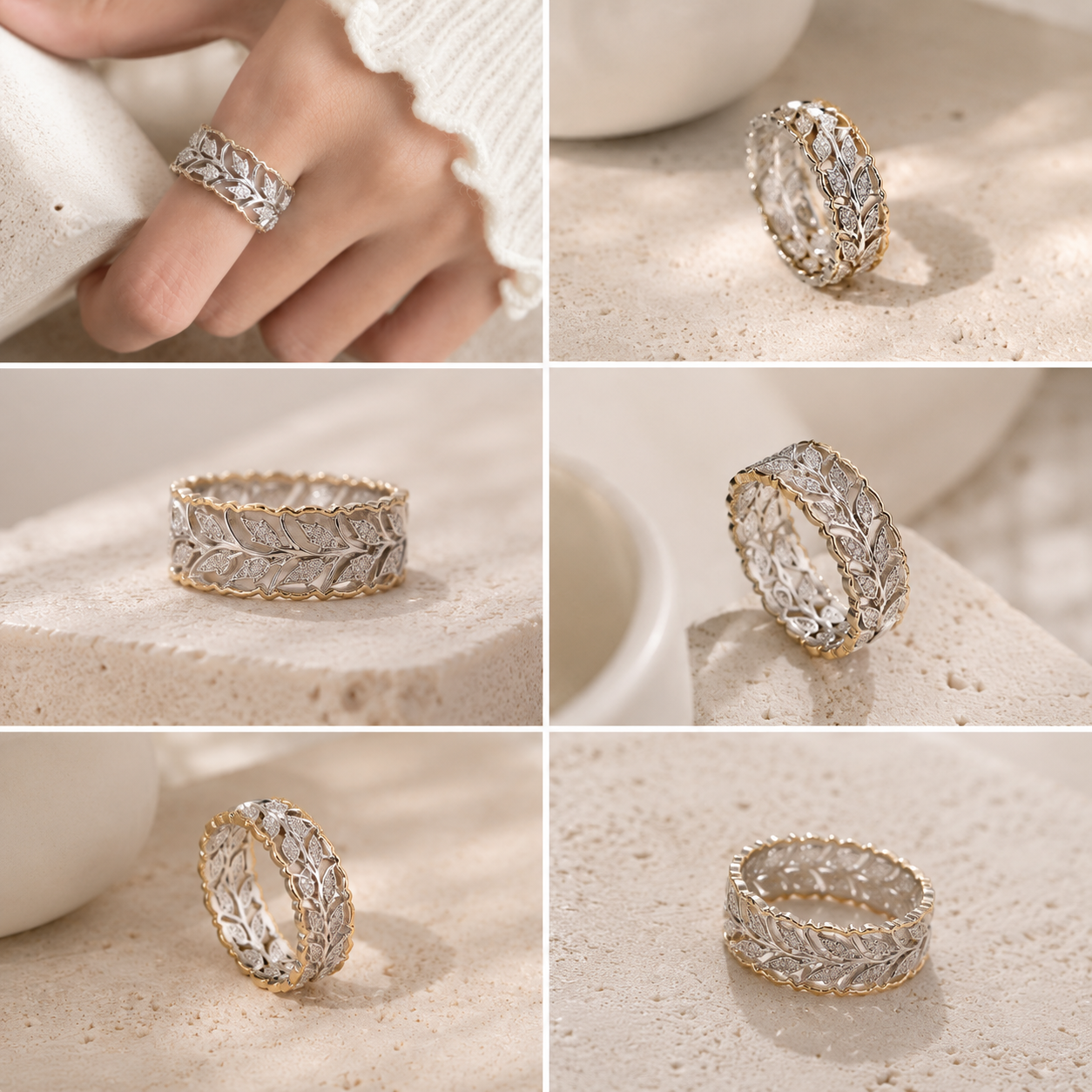 Aurora Leaf Band Ring | 925 Sterling Silver with 18K Gold Accents