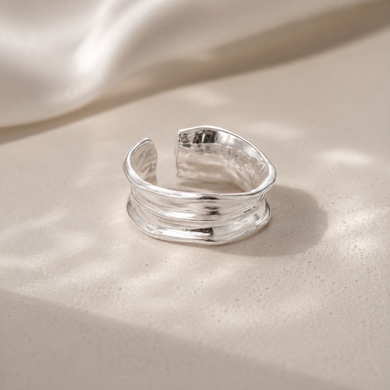 925 Sterling Silver Molten Wave Ring ｜One Size Adjustable