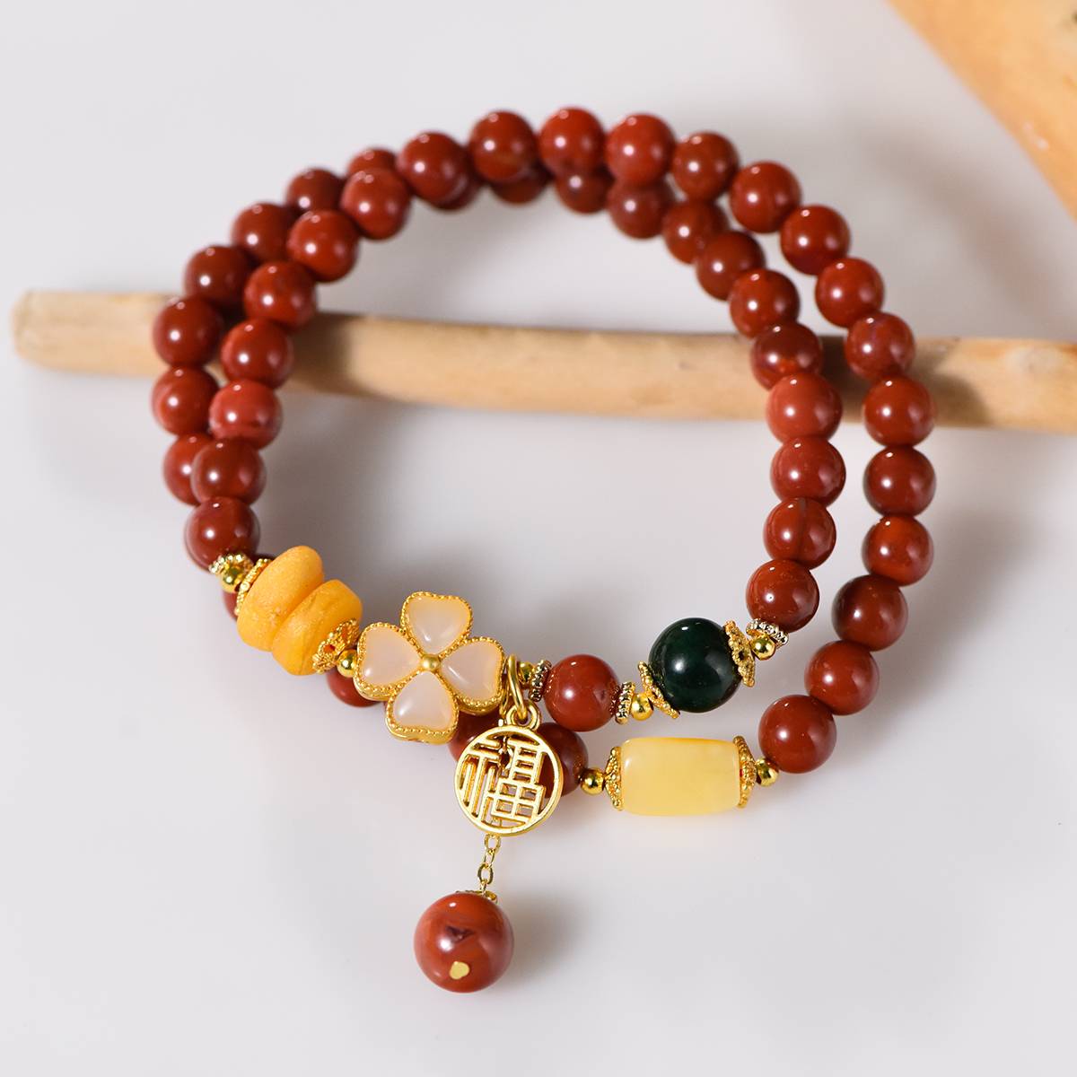 Amber Glow Bracelet with Hetian Jade - Dream And Brush Crystals