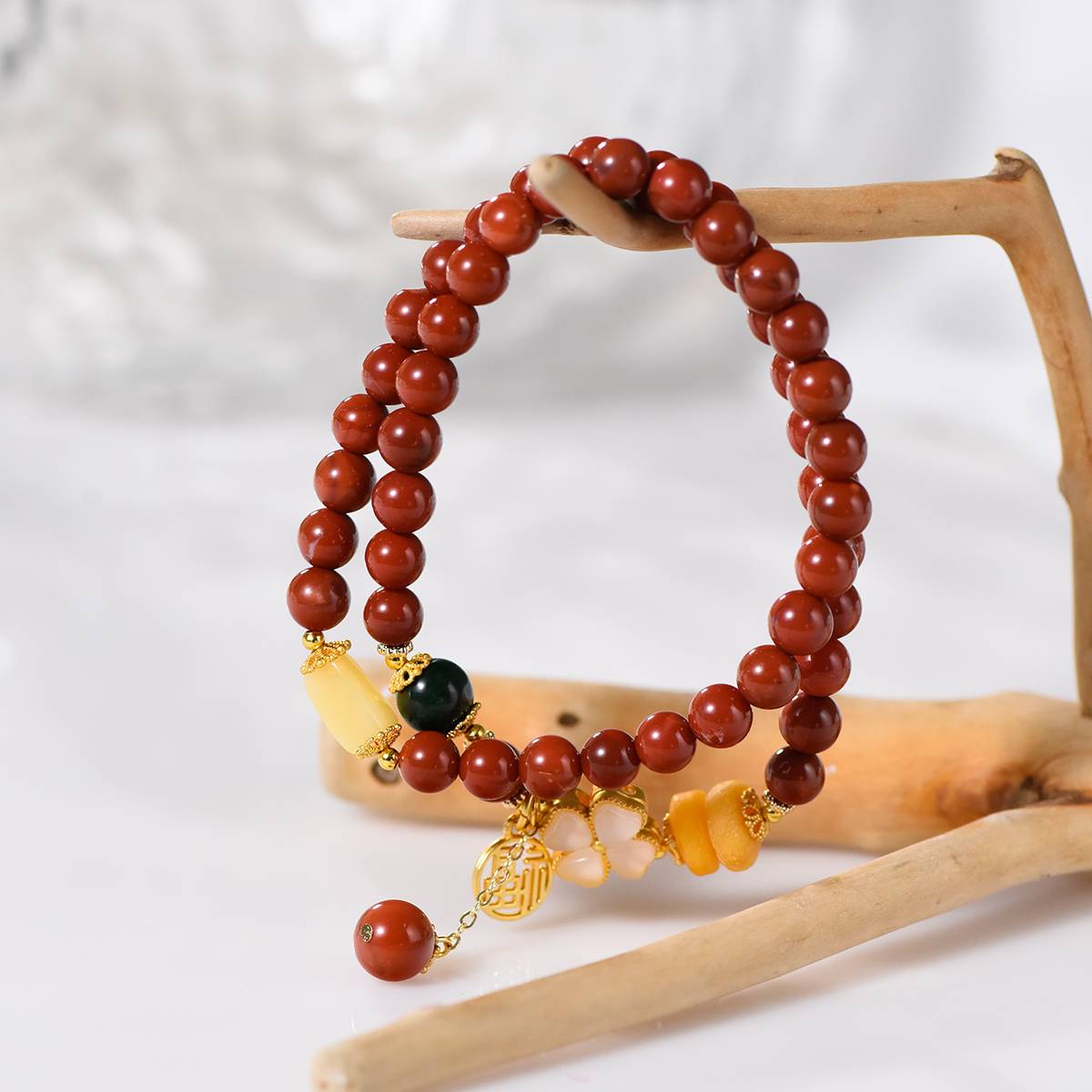 Amber Glow Bracelet with Hetian Jade - Dream And Brush Crystals