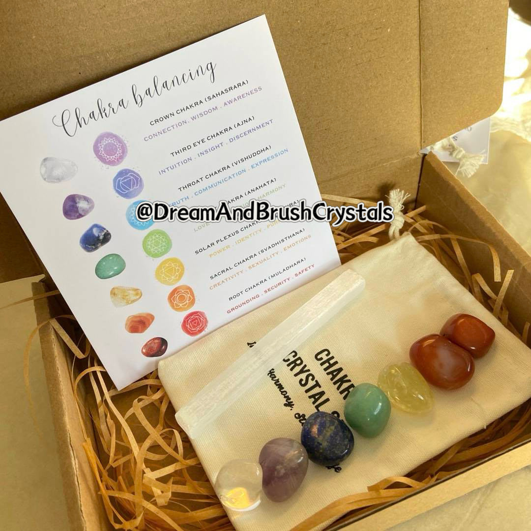 Classic 7 Chakra Healing Stone Set | Comes with 7 polished stones with a selenite stick for cleansing - Dream And Brush Crystals